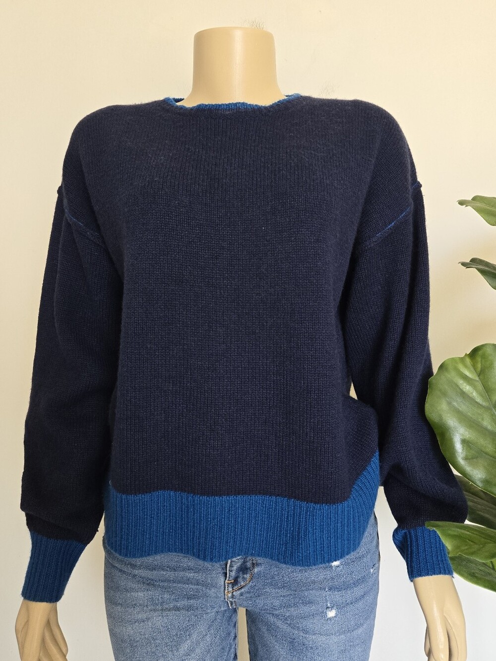 UGG Sloane Cashmere Wool Crewneck Sweater Navy Blue S Oversized Women's